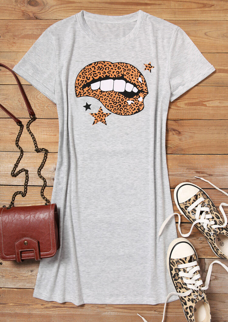 

Mini Dresses Star Leopard Lips Mini Dress in Light Grey. Size
