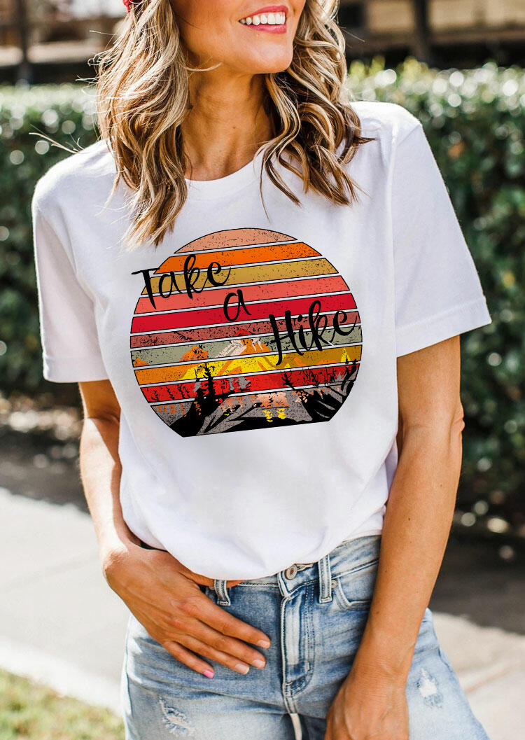

Tees T-shirts Take A Hike O-Neck T-Shirt Tee in White. Size: M,,XL
