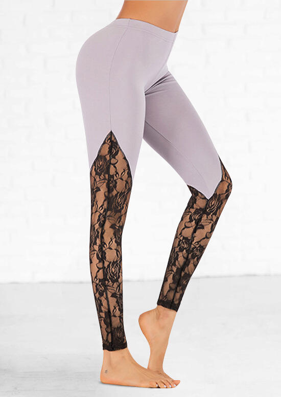 

Activewear Lace Splicing Yoga Fitness Activewear Leggings in Light Grey. Size