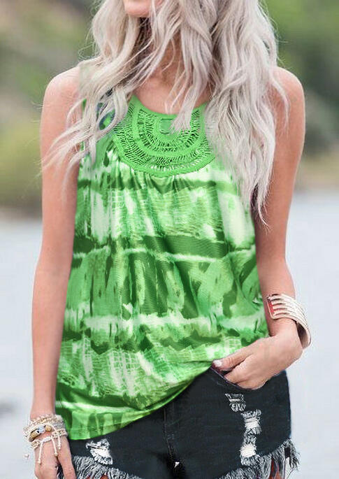 

Tank Tops Tie Dye Lace Splicing Tank - Green. Size