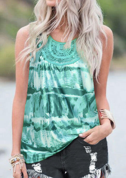 

Tie Dye Lace Splicing Tank - Cyan, 471847