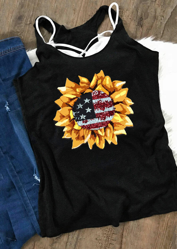 

Tank Tops American Flag Star Sunflower Tank - Black. Size
