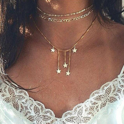 

2Pcs Star Multi-Layered Pendant Necklace - Gold, 471898