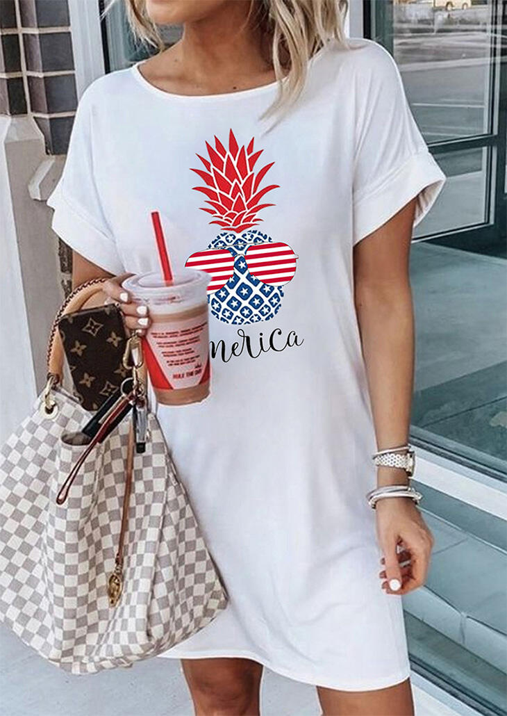 

Mini Dresses American Flag Pineapple Mini Dress in White. Size