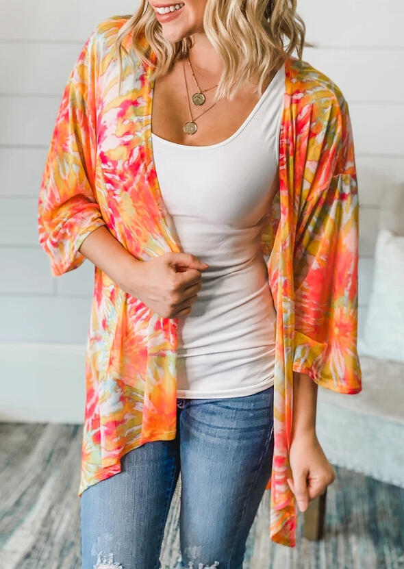 

Tie Dye Batwing Sleeve Cardigan without Necklace, Multicolor, 472013