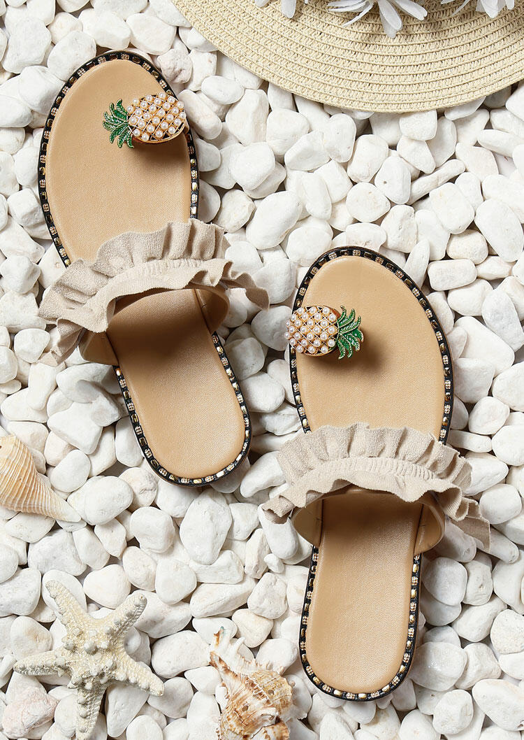Pineapple Pattern Toe Ring Casual Sandals - Apricot