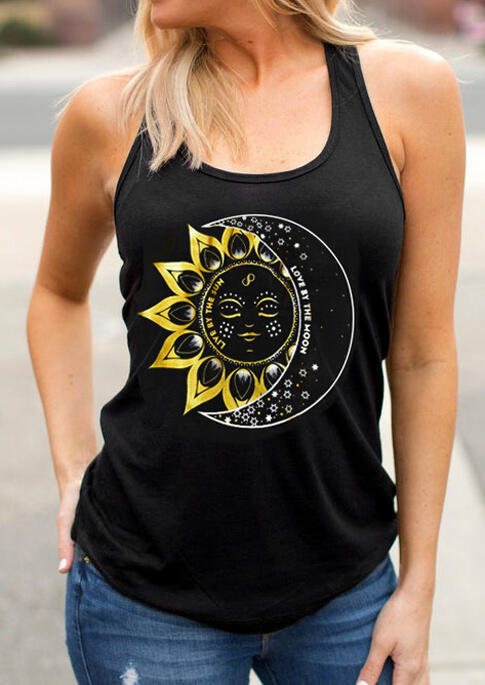 Love By The Moon Sunflower Tank - Black