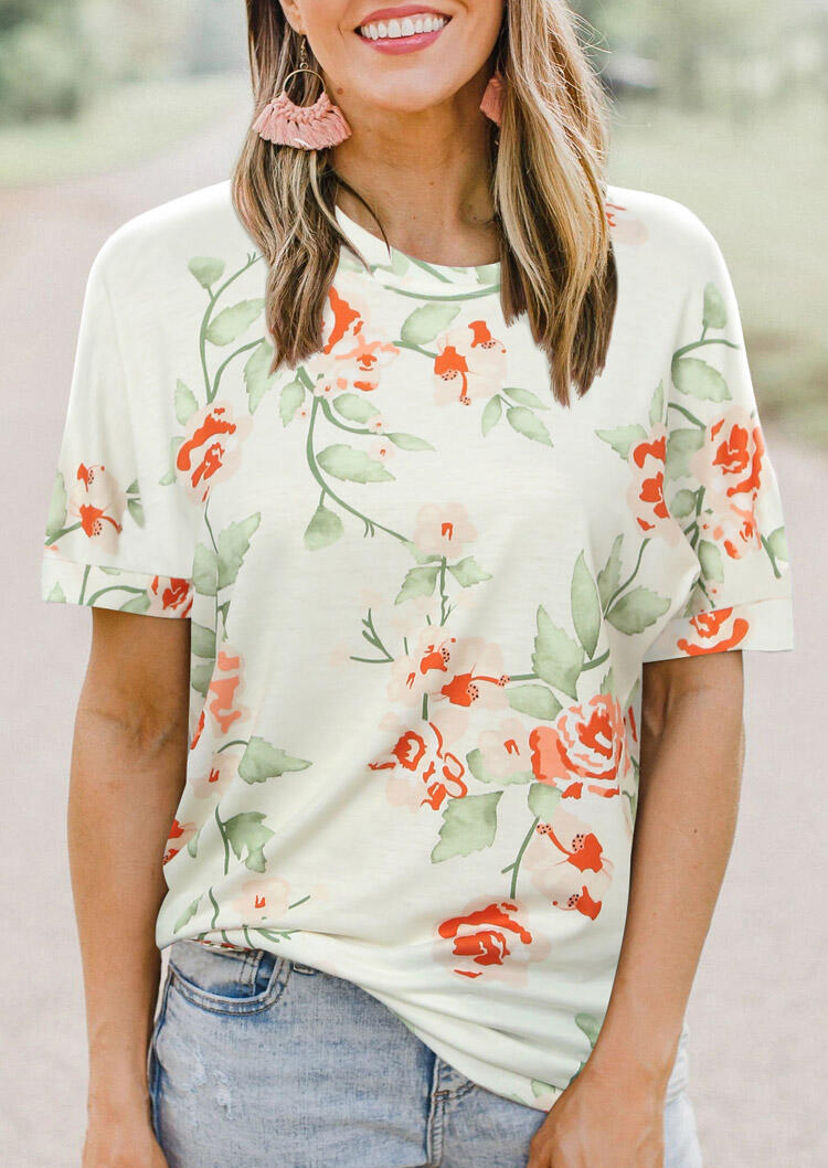 

Floral O-Neck T-Shirt Tee - Cream, 471632