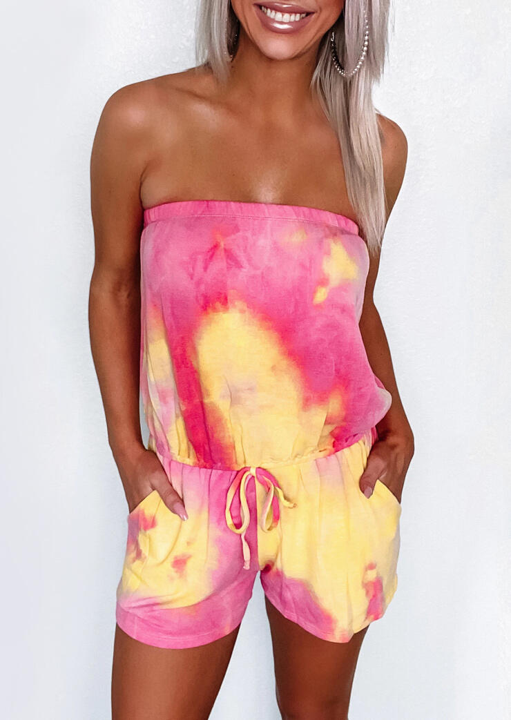 

Jumpsuits & Rompers Tie Dye Drawstring Sleeveless Romper in Multicolor. Size