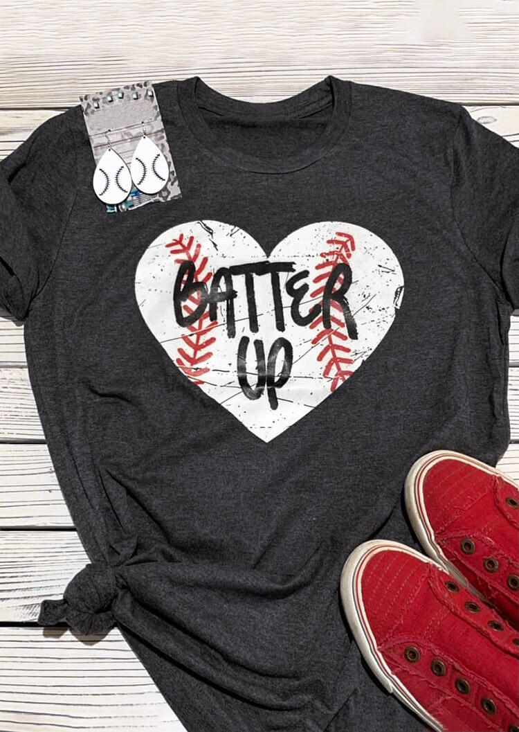 

Tees T-shirts Batter Up Heart Baseball T-Shirt Tee in Dark Grey. Size: S,M