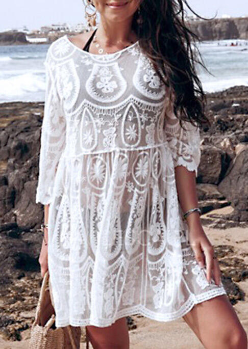 

Lace Open Back Tie Cover Up without Necklace - White, 471902