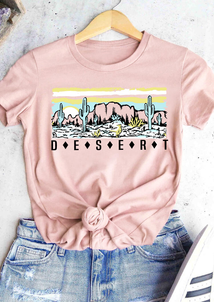 

Tees T-shirts Desert Cactus O-Neck T-Shirt Tee in Pink. Size