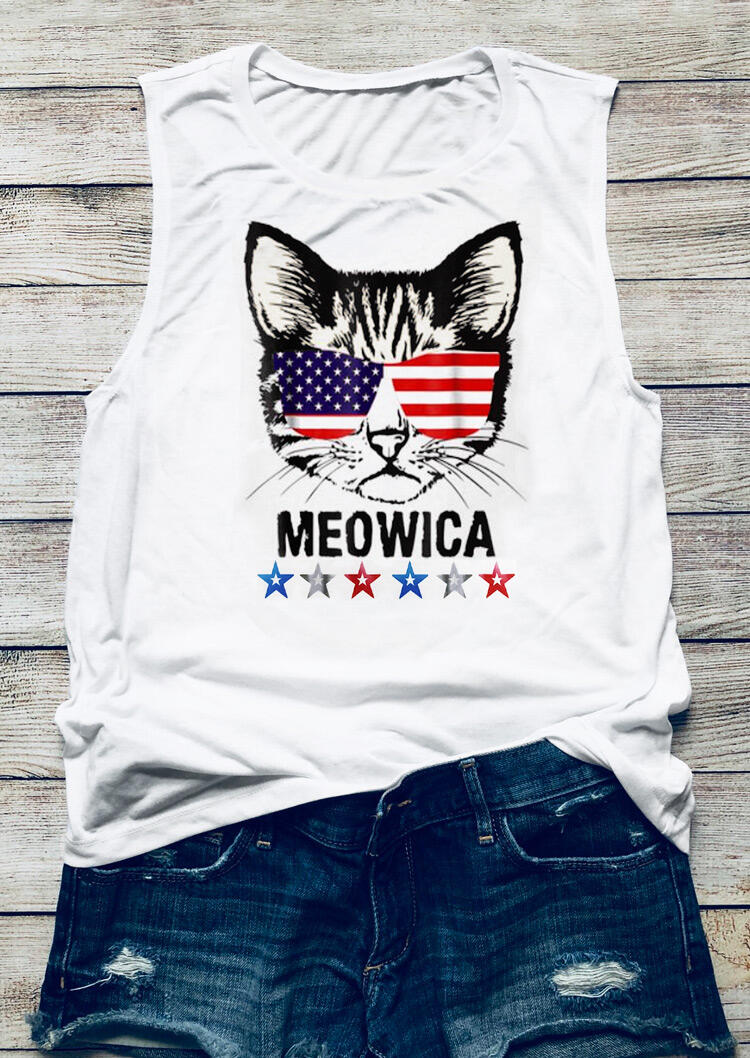 

Meowica American Flag Cat Tank - White, 472129