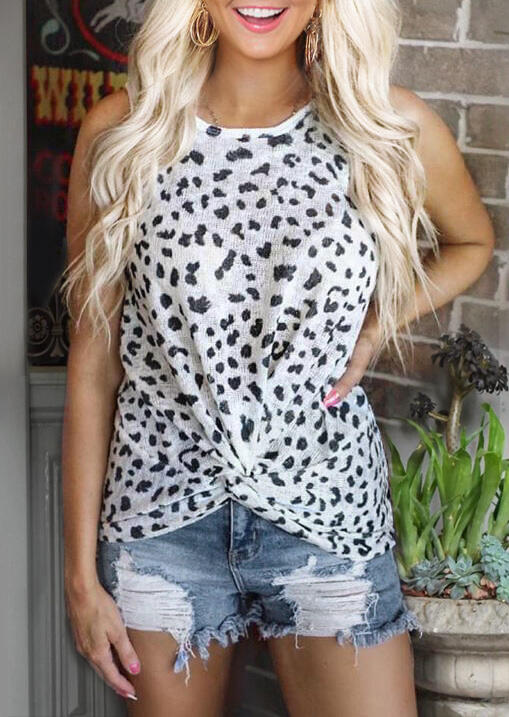 

Tank Tops Cow Printed Twist Open Back Tank in Leopard. Size: ,XL