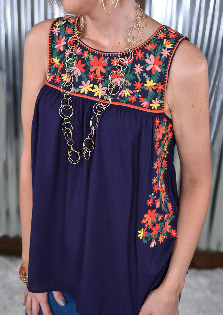 

Tank Tops Floral Ruffled Tank without Necklace - Deep Blue. Size