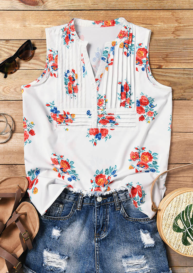 

Floral Ruffled Tank - White, 472098