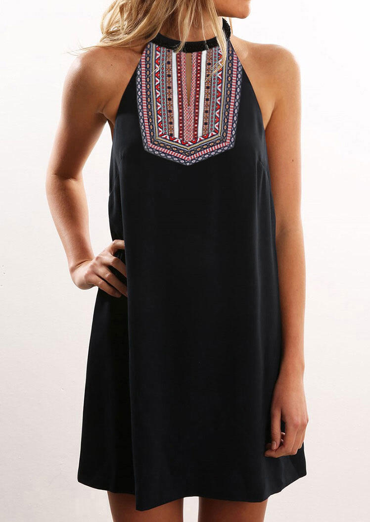 

Mini Dresses Aztec Geometric Halter Mini Dress in Black. Size: S,M,,XL