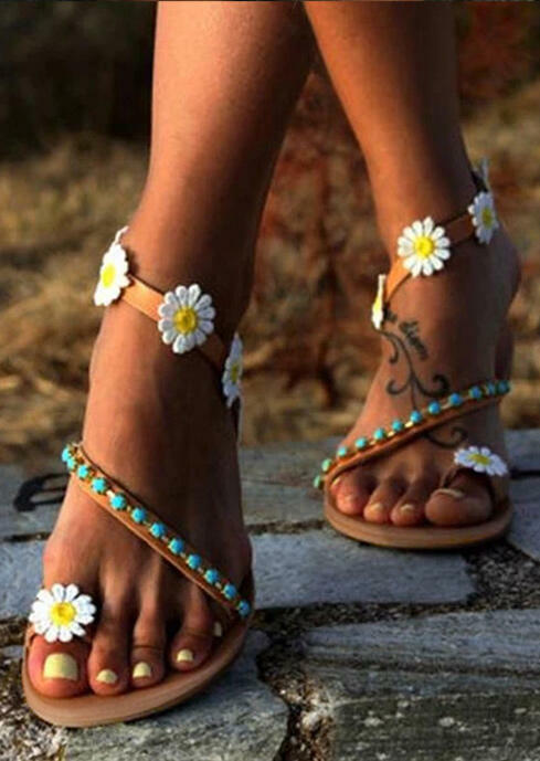 

Daisy Bead Slip On Flat Sandals, Multi, 469460