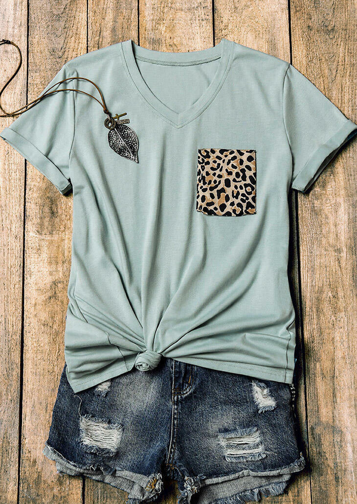 

Leopard Pocket T-Shirt Tee without Necklace - Army Green, 471672