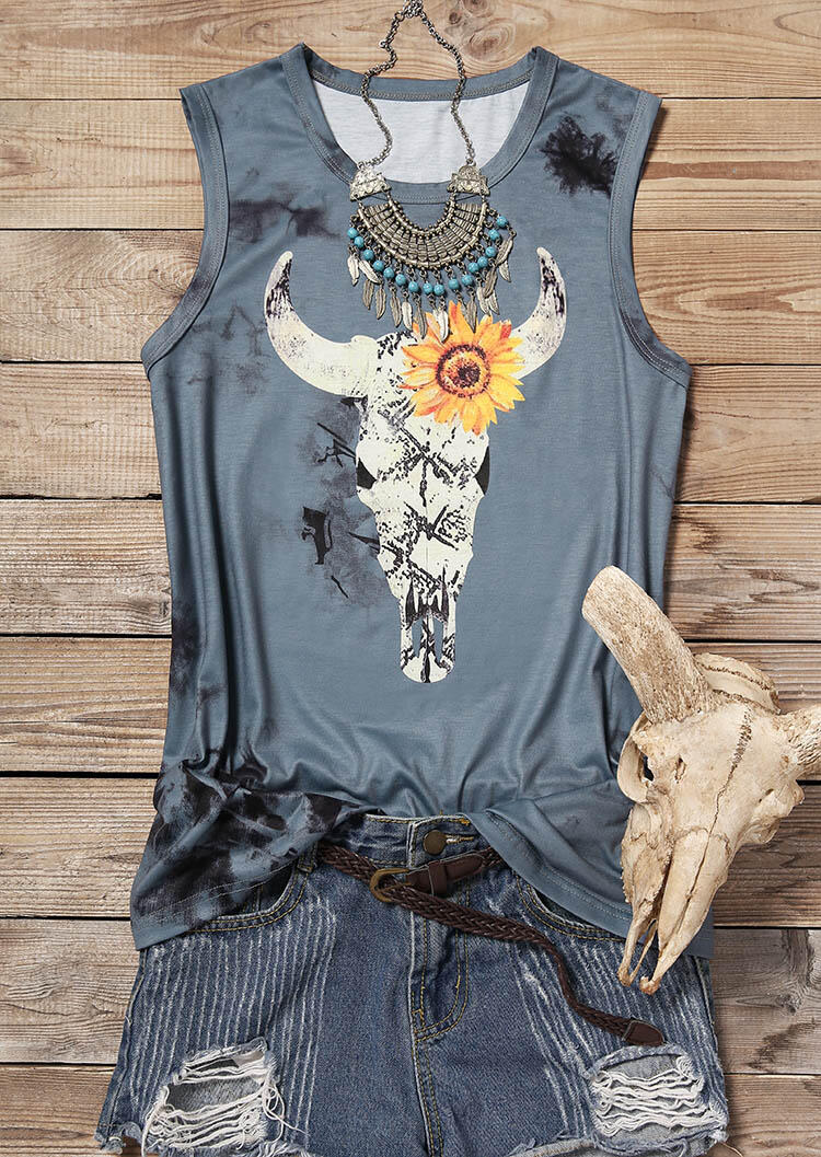 

Tanks Sunflower Snake Skin Steer Skull Tank without Necklace in Gray. Size