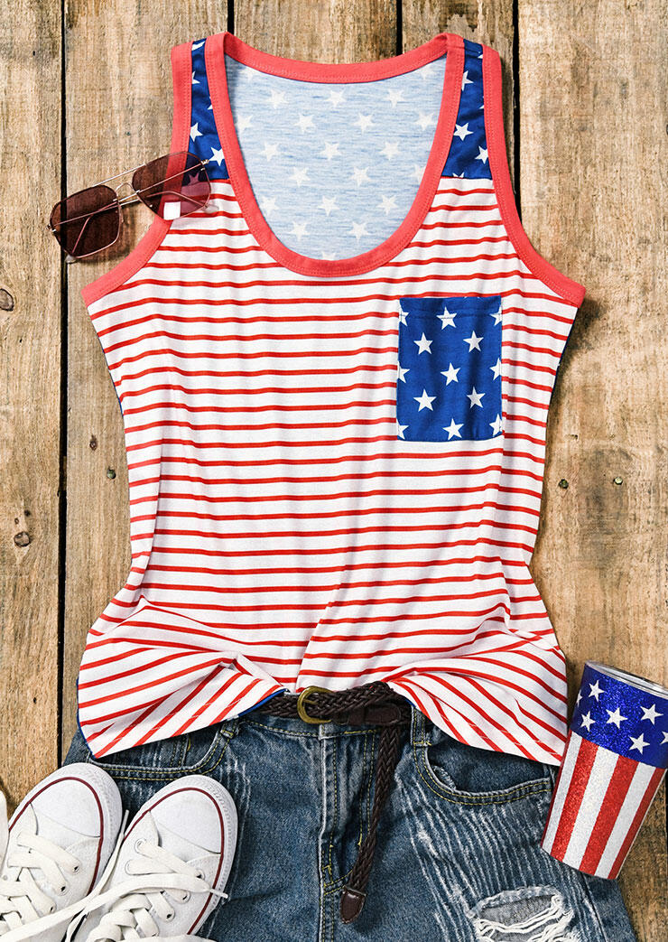 

American Flag Star Pocket Tank, Stripe, 471948