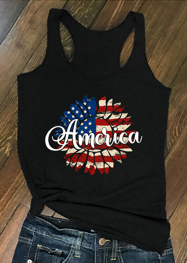 

Tank Tops America Star Striped Sunflower Tank - Black. Size