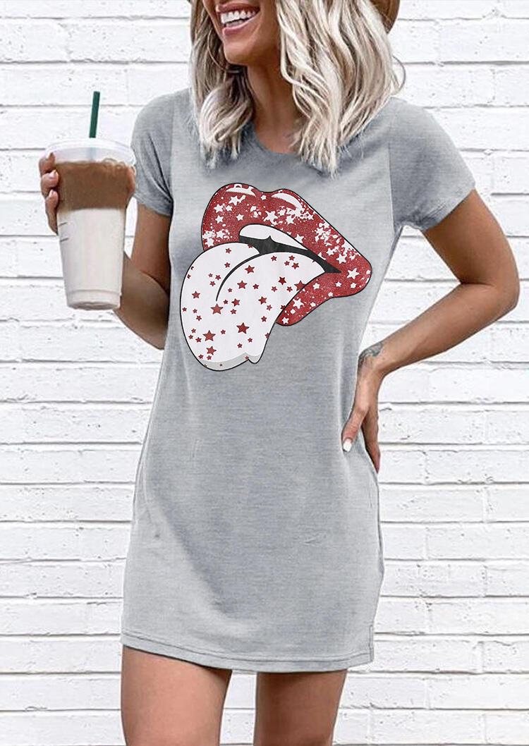 

Mini Dresses Star Lips O-Neck Mini Dress in Light Grey. Size