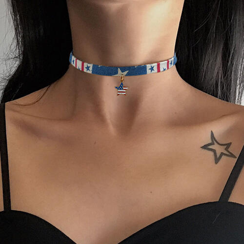 

Necklaces American Flag Star Pendant Denim Choker Necklace in Multicolor. Size
