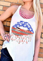 Summer Outfits American Flag Star Striped Lips Tank