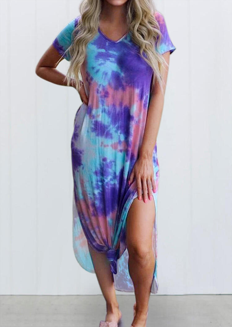 Midi Dresses Tie Dye Pocket Slit Midi Dress in Multicolor. Size: S,XL