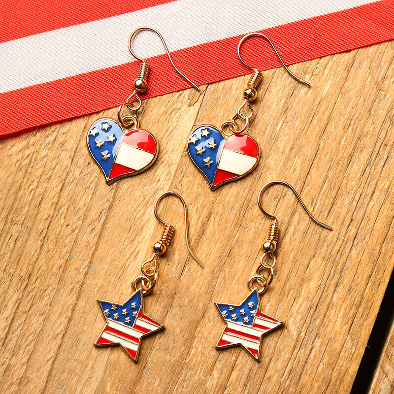 

Earrings 2 Pairs/Set American Flag Star Heart Earrings. Size, Gold
