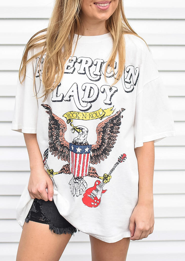

Tees T-shirts American Flag Eagle American Lady T-Shirt Tee in White. Size