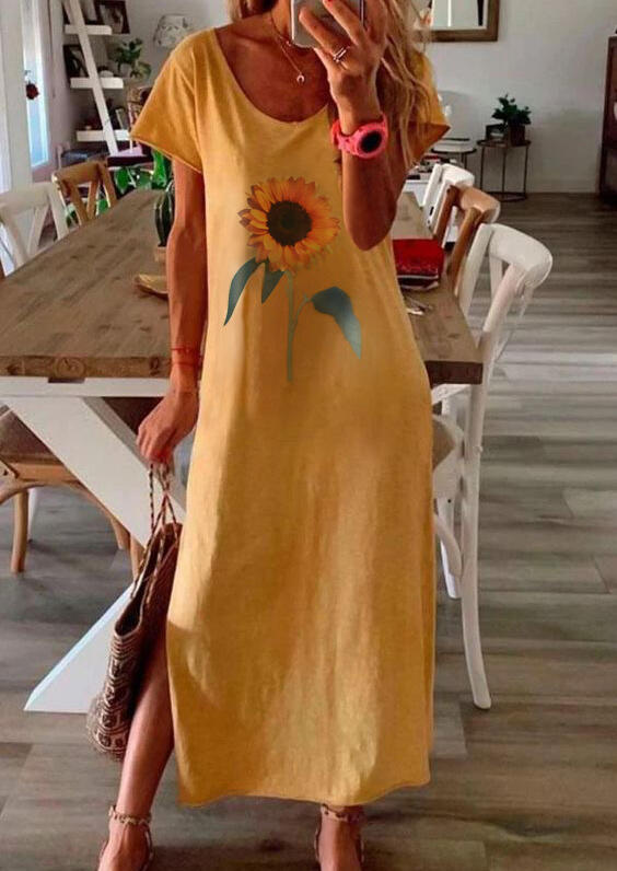 

Sunflower Slit Maxi Dress without Necklace - Yellow, 469495