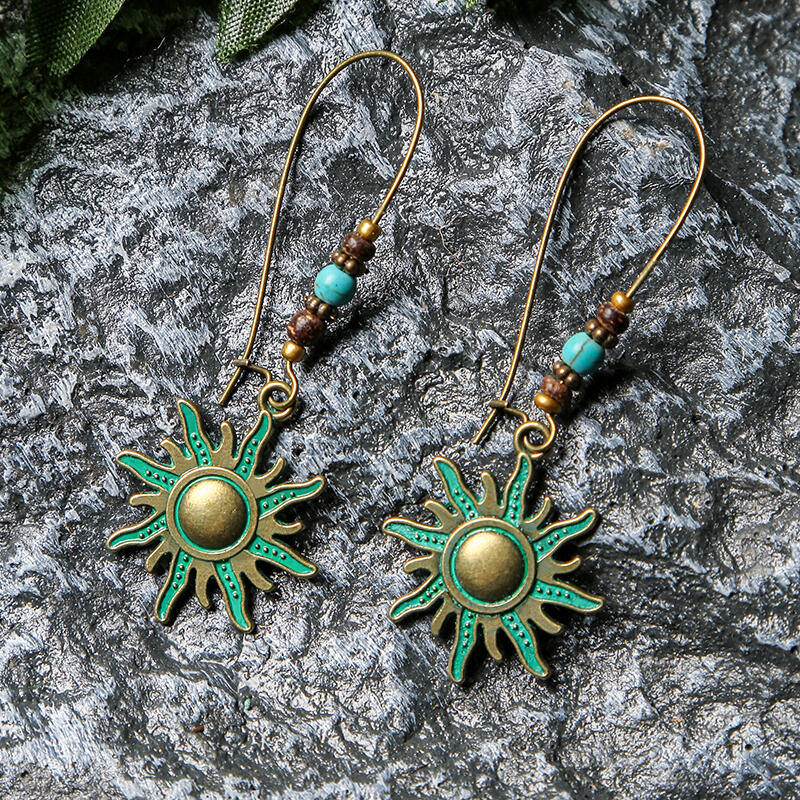 

Vintage Sunflower Beading Dangle Earrings - Green, 471917