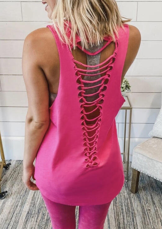 

Hollow Out Tank without Gray Underwear - Rose Red, 472049