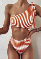 Striped Tie One-Piece Swimsuit - Brick Red