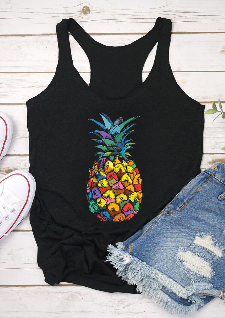 

Tank Tops Pineapple O-Neck Tank in Black. Size: ,XL