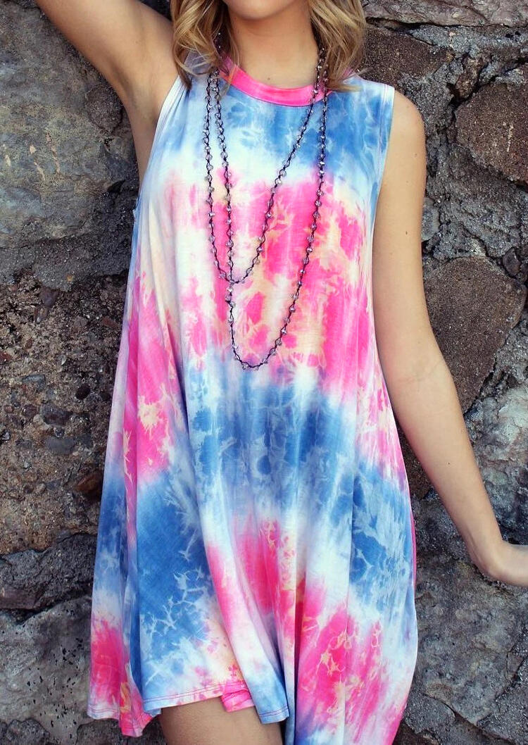 

Tie Dye Sleeveless Mini Dress without Necklace, Multicolor, 472360