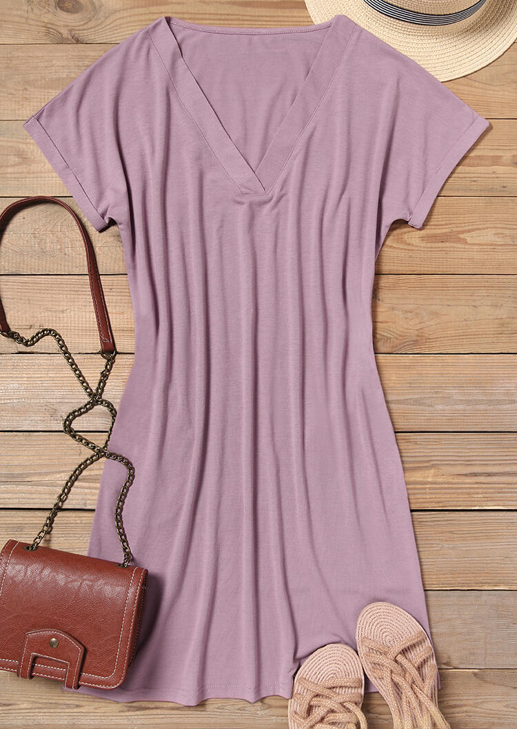 

Mini Dresses Pocket V-Neck Mini Dress in Cameo Brown. Size
