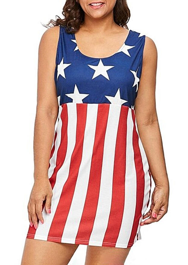 American Flag Star Striped Open Back Mini Dress - Blue - Fairyseason