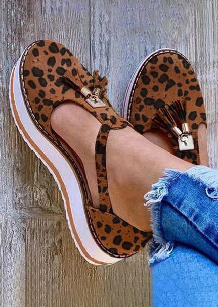 Leopard Tassel Platform Buckle Strap Sandals, 472047