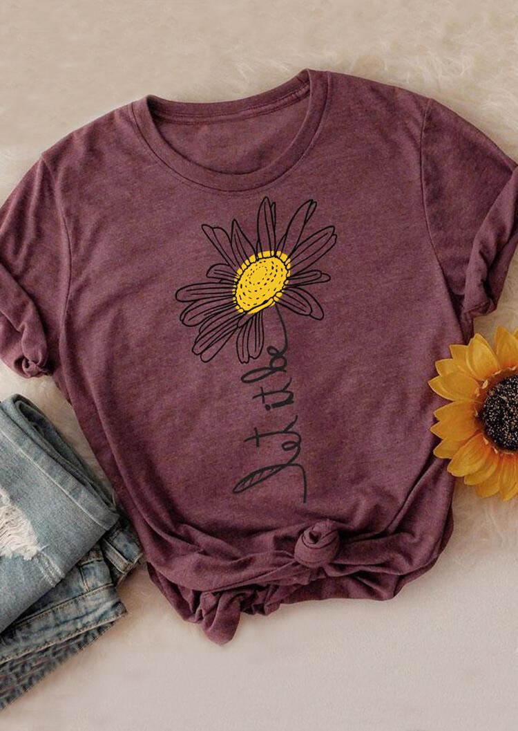 

Let It Be Sunflower T-Shirt Tee - Burgundy, 472190
