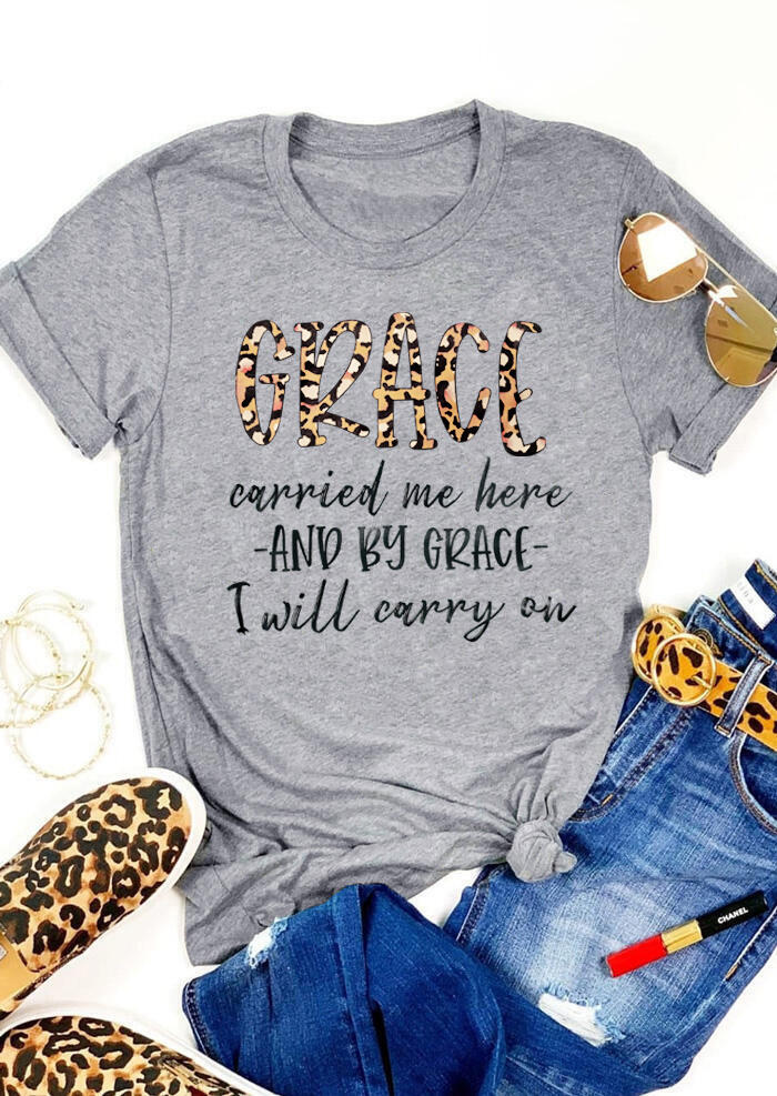 

Tees T-shirts Leopard Grace Carried Me Here T-Shirt Tee in Gray. Size