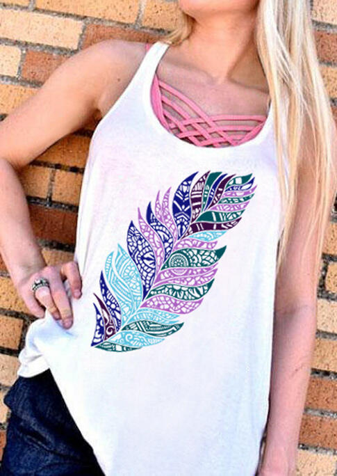 

Tank Tops Feather Casual Tank without Criss-Cross Camisole in White. Size: ,M