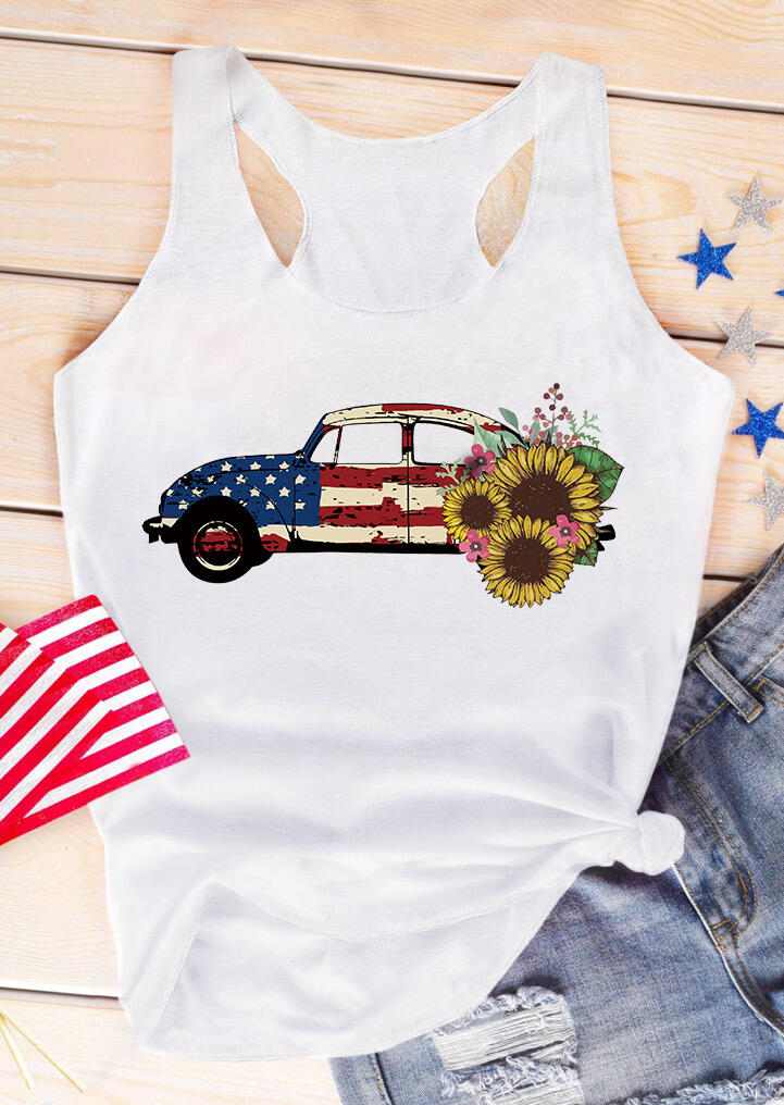

Sunflower American Flag Star Car Tank - White, 472337