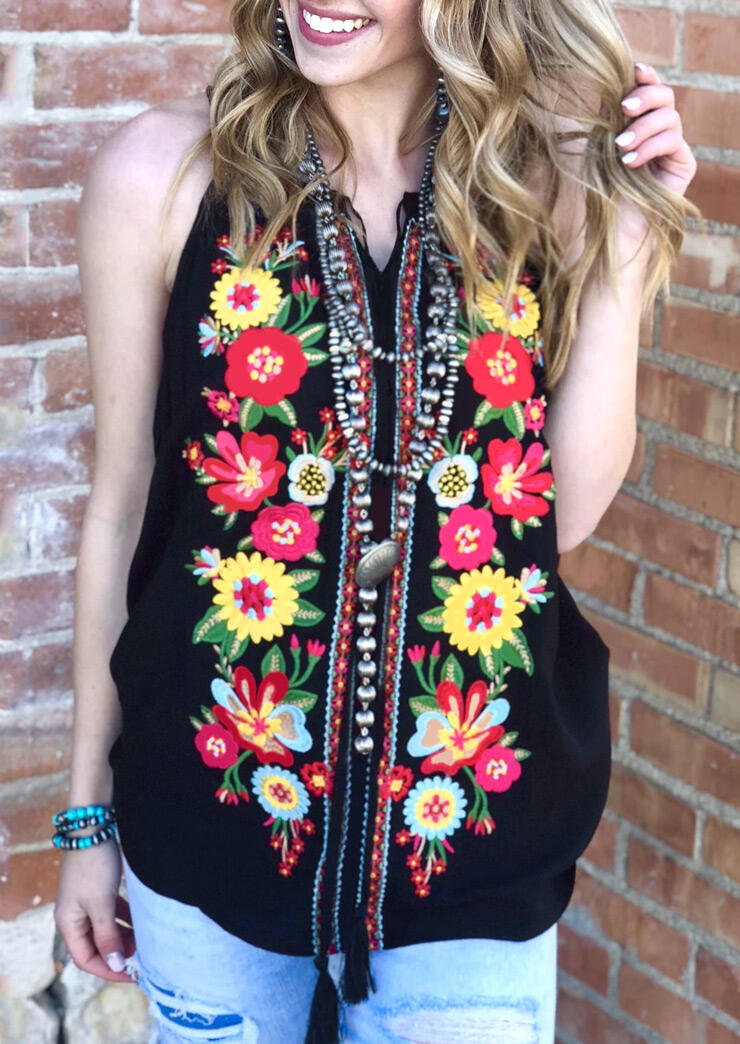 

Tank Tops Presale - Floral V-Neck Tank without Necklace - Black. Size: S,M,,XL