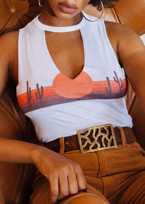 

Sunset Cactus Hollow Out Tank - White, 471596