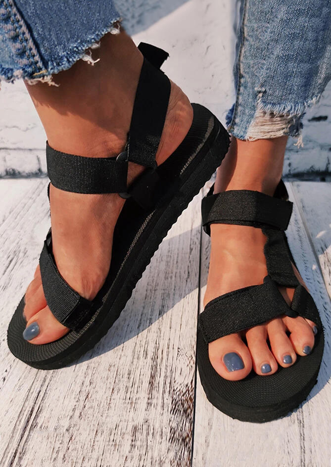 

Summer Hollow Out Round Toe Sandals, Black, 471724