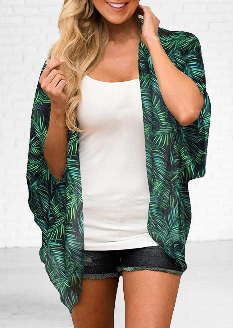 

Leaf Three Quarter Sleeve Cardigan - Green, 471893