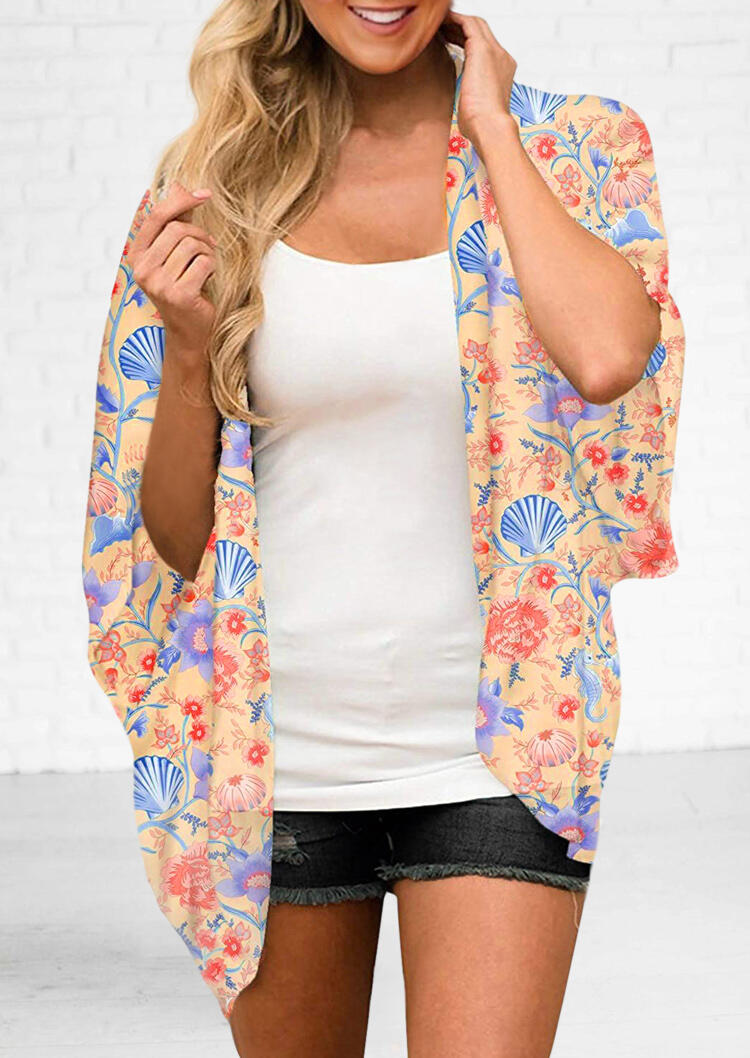 

Cardigans Floral Batwing Sleeve Cardigan in Orange. Size